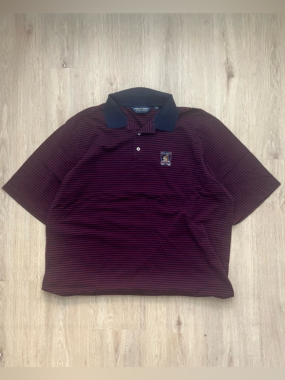 Polo Golf Ralph Lauren US Open 2007 Oakmont Polo Shirt Mens XL Red Black Striped
